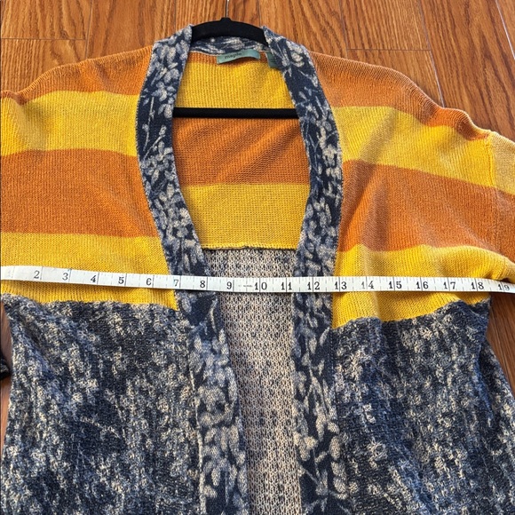 ANTHROPLOGIE MAPLE - COTTON & LINEN CARDIGAN SWEATER OF BLUE, YELLOW AND ORANGE - Picture 5 of 7